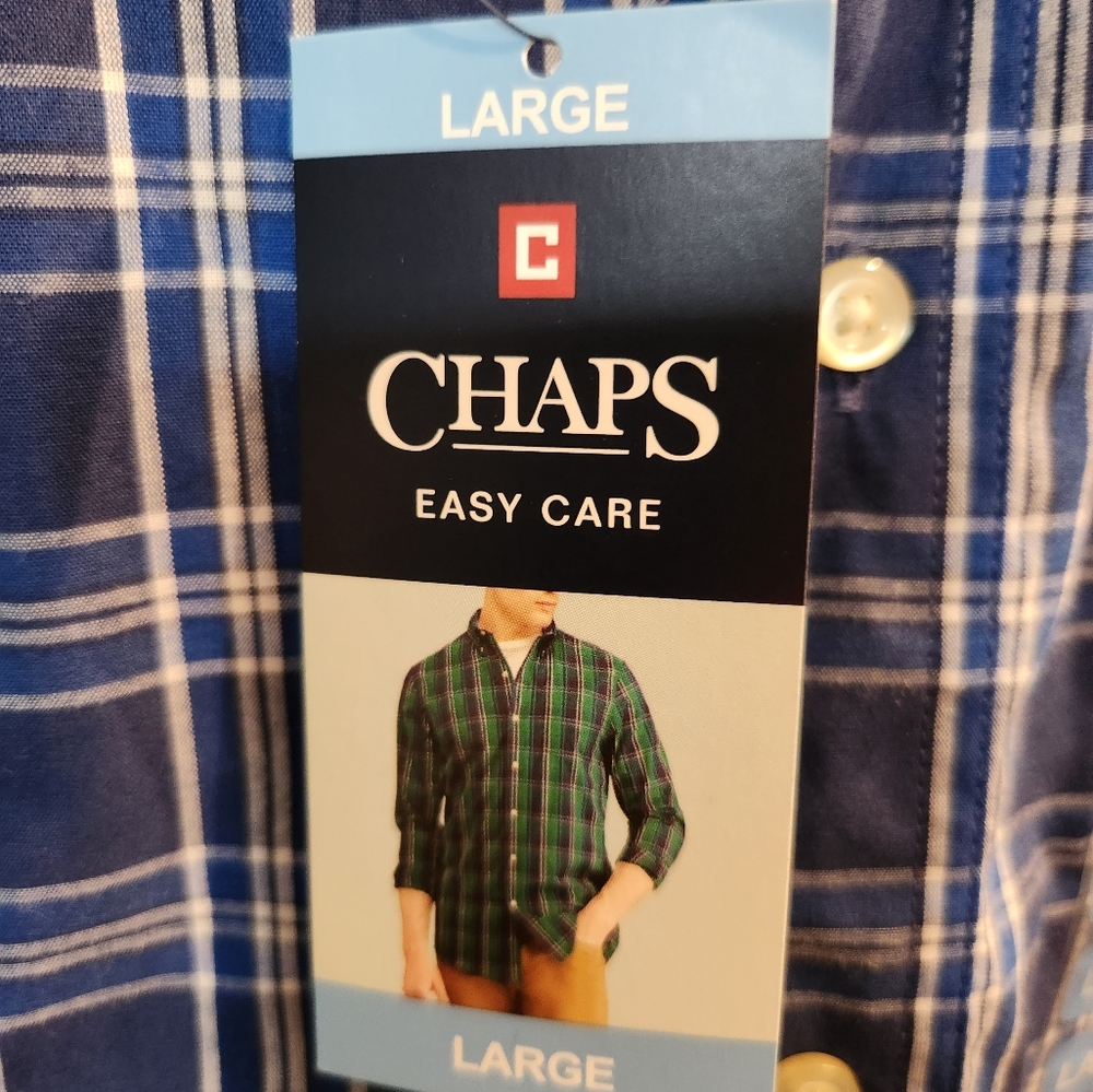 NWT CHAPS size Large. Easy care easy wear. Blue plaid. - Picture 4 of 6